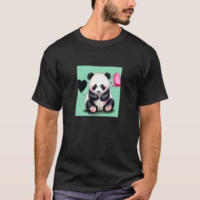 T-shirt Valentine's Day Love Heart Panda Girlfriend Fiancé (Devant)