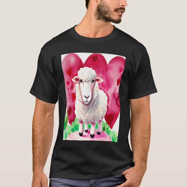 T-shirt Valentine's Day Love Heart Sheep Girlfriend Fiancé (Devant)