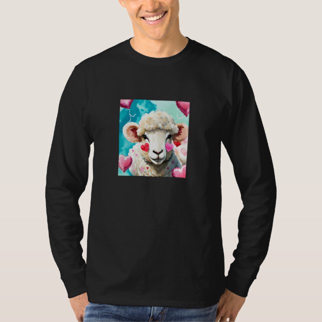 T-shirt Valentine's Day Love Heart Sheep Girlfriend Fiancé (Devant)