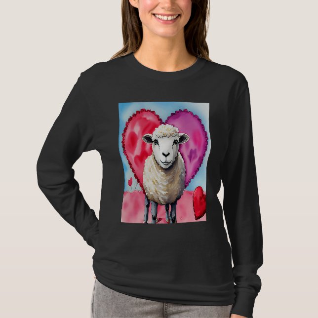T-shirt Valentine's Day Love Heart Sheep Girlfriend Fiancé (Devant)