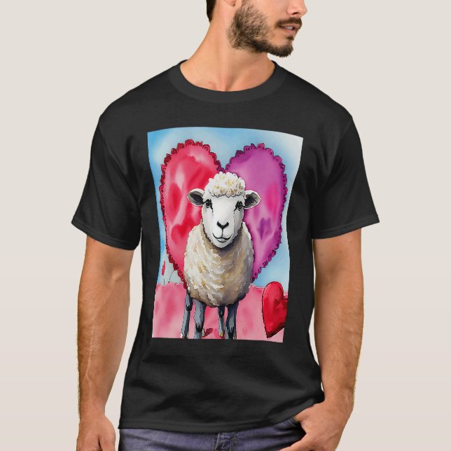 T-shirt Valentine's Day Love Heart Sheep Girlfriend Fiancé (Devant)