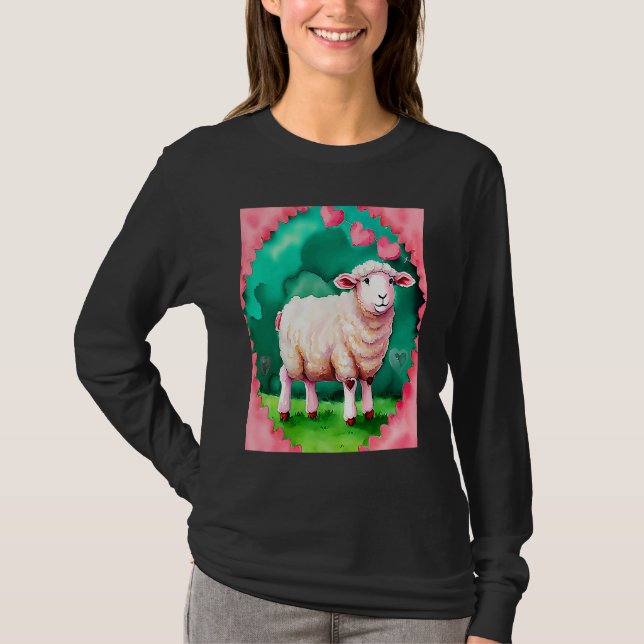 T-shirt Valentine's Day Love Heart Sheep Girlfriend Fiancé (Devant)