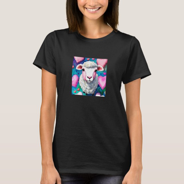 T-shirt Valentine's Day Love Heart Sheep Girlfriend Fiancé (Devant)