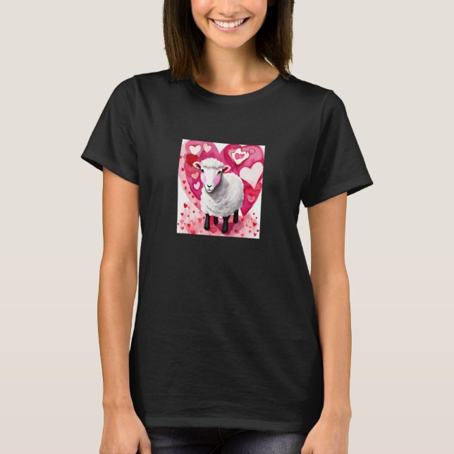 T-shirt Valentine's Day Love Heart Sheep Girlfriend Fiancé (Devant)