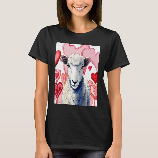 T-shirt Valentine's Day Love Heart Sheep Girlfriend Fiancé (Devant)