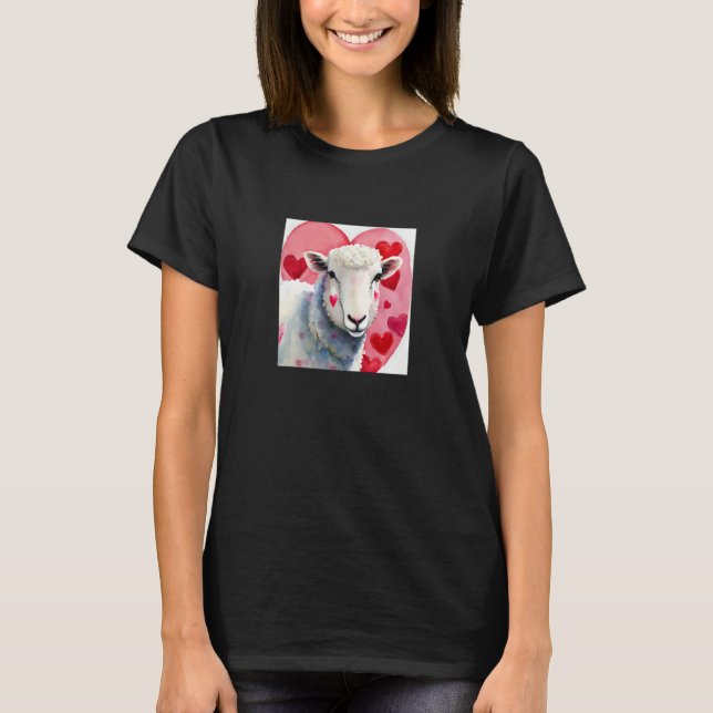 T-shirt Valentine's Day Love Heart Sheep Girlfriend Fiancé (Devant)