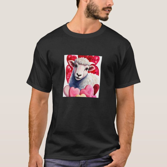 T-shirt Valentine's Day Love Heart Sheep Girlfriend Fiancé (Devant)