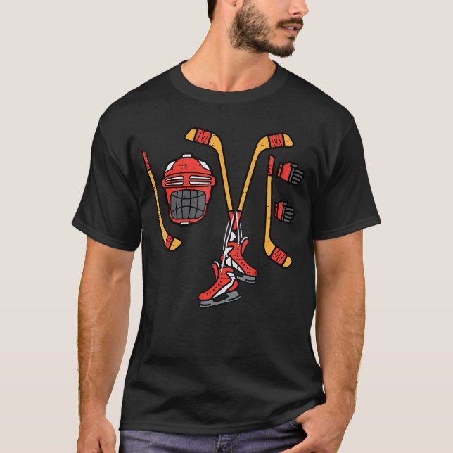 T-shirt Valentines Day Love Ice Hockey Sports Goalie Men B (Devant)