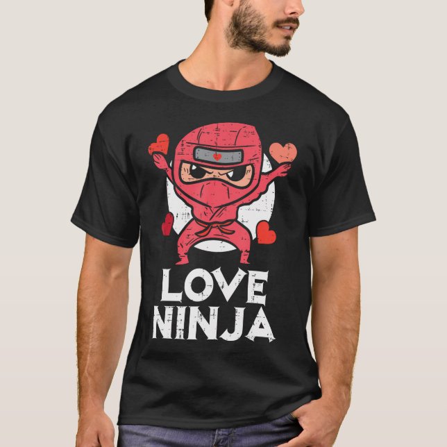 T-shirt Valentines Day Love Ninja Cute Boys Girls Tod (Devant)