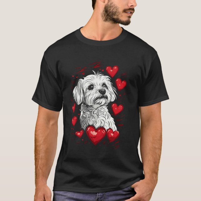 T-shirt Valentine's Day Maltese Dog Vector (Devant)