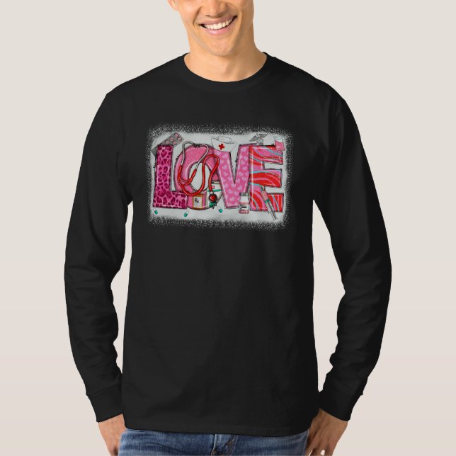 T-shirt Valentines Day Nurse Heart Pink Leopard Nursing Sc (Devant)