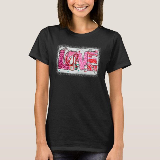 T-shirt Valentines Day Nurse Heart Pink Leopard Nursing Sc (Devant)