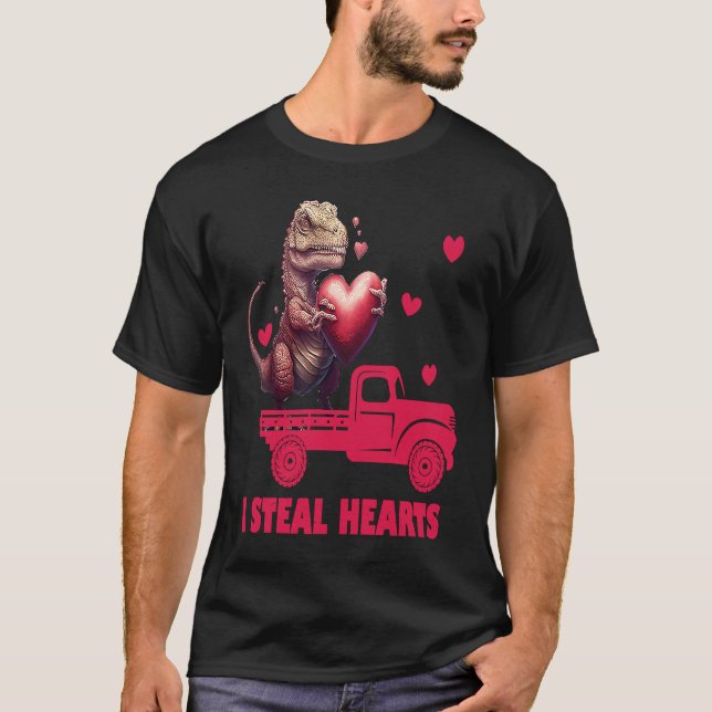 T-shirt Valentine's Day Rex Dino I Steal Hearts Men Women  (Devant)