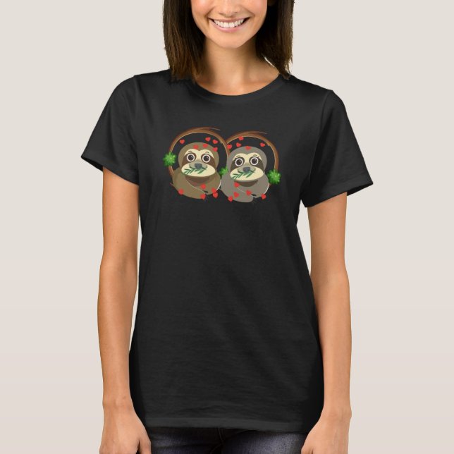 T-shirt Valentines Day Sloth Heart Boyfriend Girlfriend (Devant)