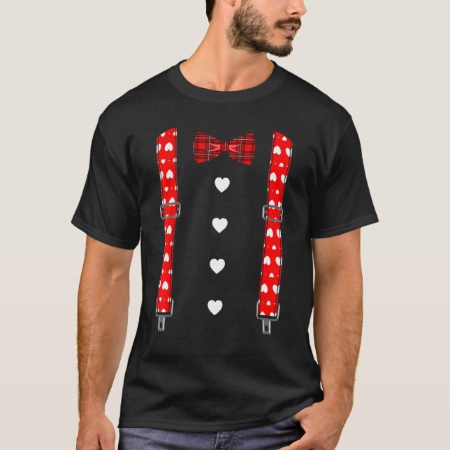 T-shirt Valentine's Day Suspenders Hearts Bow Tie  Men Boy (Devant)