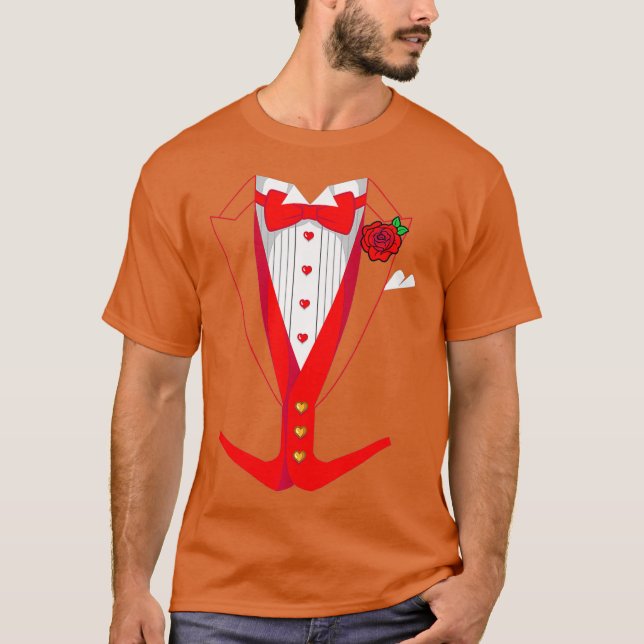 T-shirt Valentines Day Tuedo Red Bow Cravate drôle tenue (Devant)