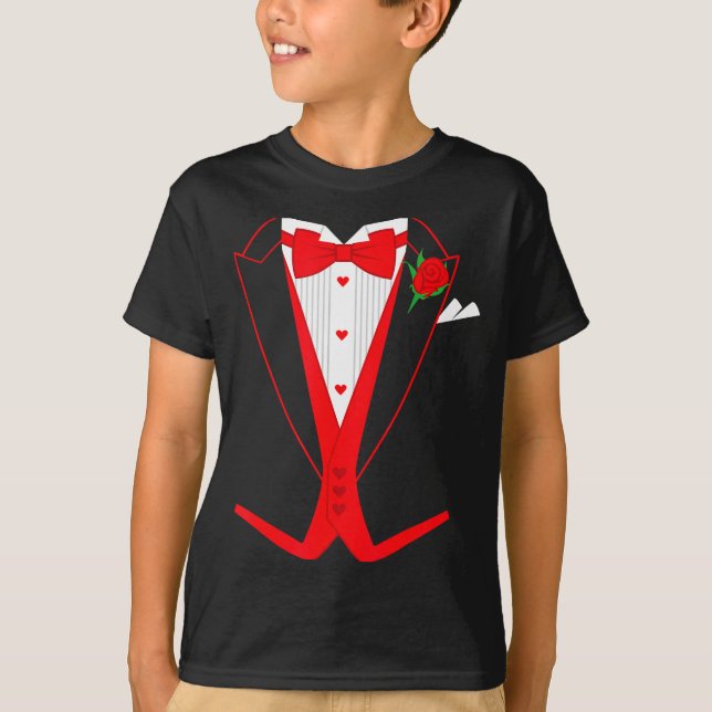 T-shirt Valentine's Day Tuxedo Red Bow Tie Costume For Guy (Devant)