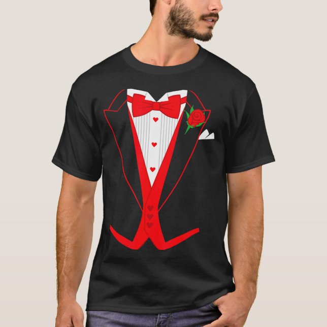 T-shirt Valentine's Day Tuxedo Red Bow Tie Costume For Guy (Devant)