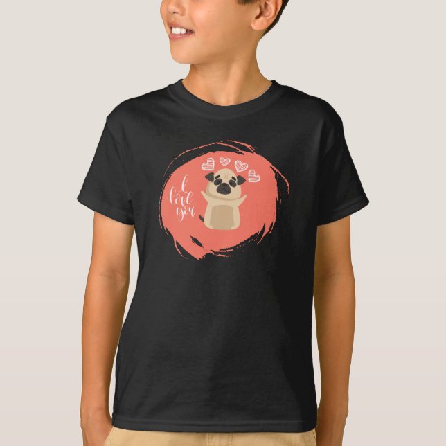 T-shirt Valentine's Day with Kawaii Pug Dog (Devant)