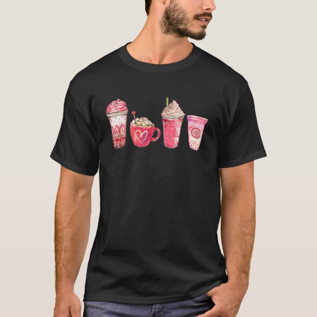 T-shirt Valentines Drinking Coffee Love Heart Graphic Vale (Devant)