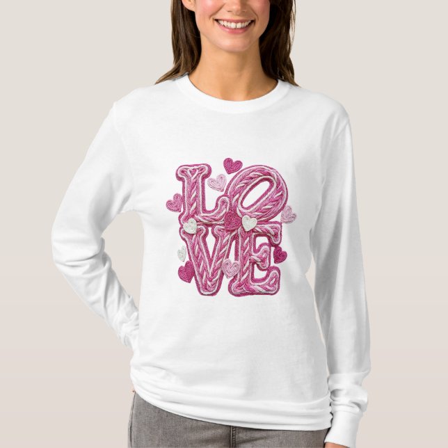 T-shirt Valentine's Faux Latch Hook - Love (Devant)