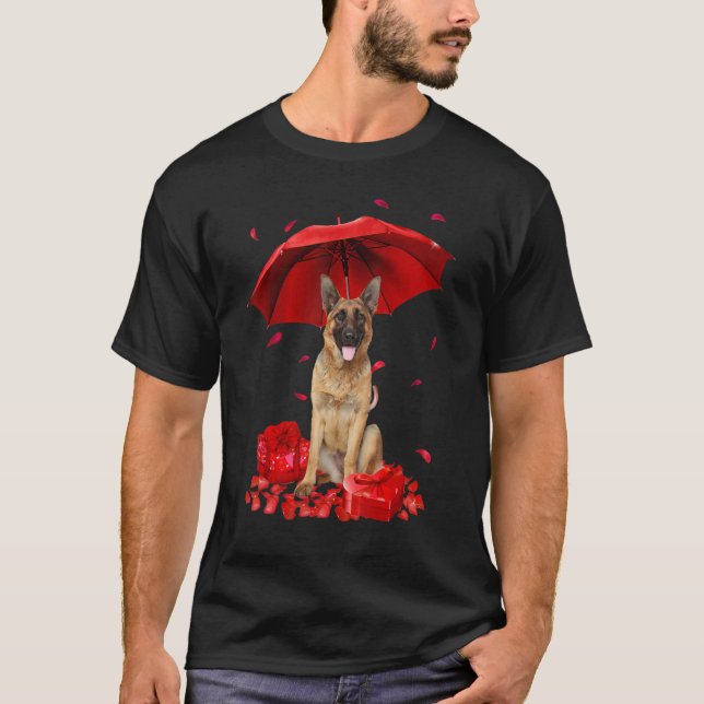 T-shirt Valentines Jour Berger allemand Umbrella Heart Pup (Devant)