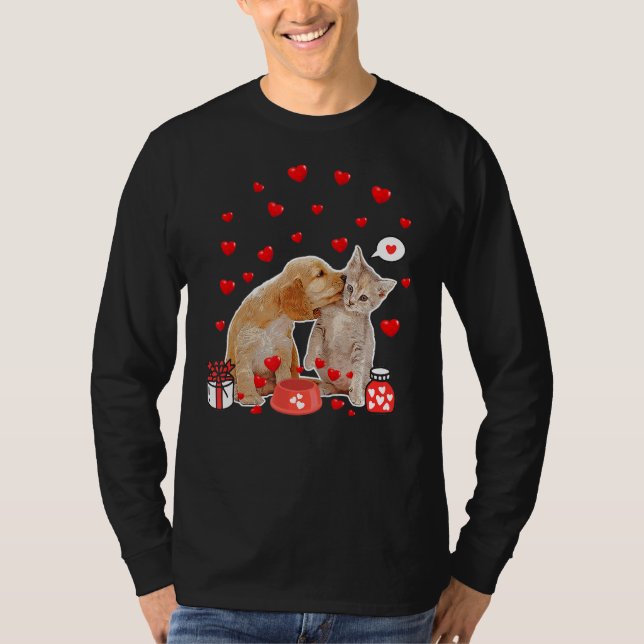 T-shirt Valentines Jour Chat Amoureux des chiens Chat Chie (Devant)