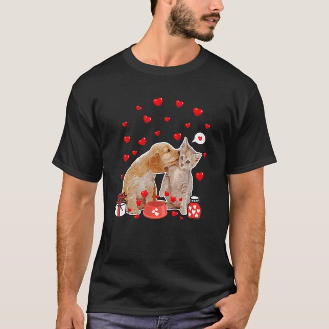 T-shirt Valentines Jour Chat Amoureux des chiens Chat Chie (Devant)