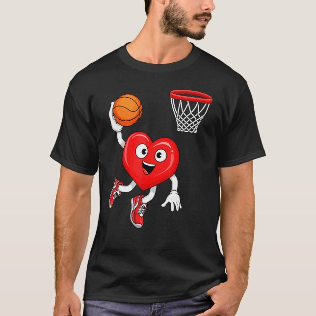 T-shirt Valentines Jour Coeur Dunking Basketball Hommes Ga (Devant)