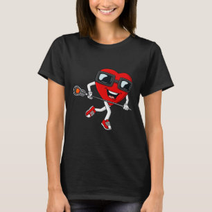 T-shirt Valentines Jour Coeur Tenir Lacrosse Stick Garçons