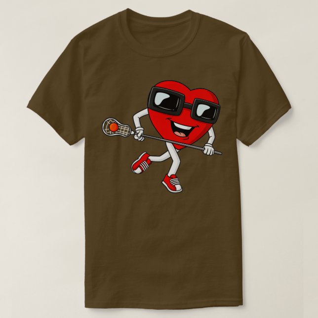 T-shirt Valentines Jour Coeur Tenir Lacrosse Stick Garçons (Design devant)