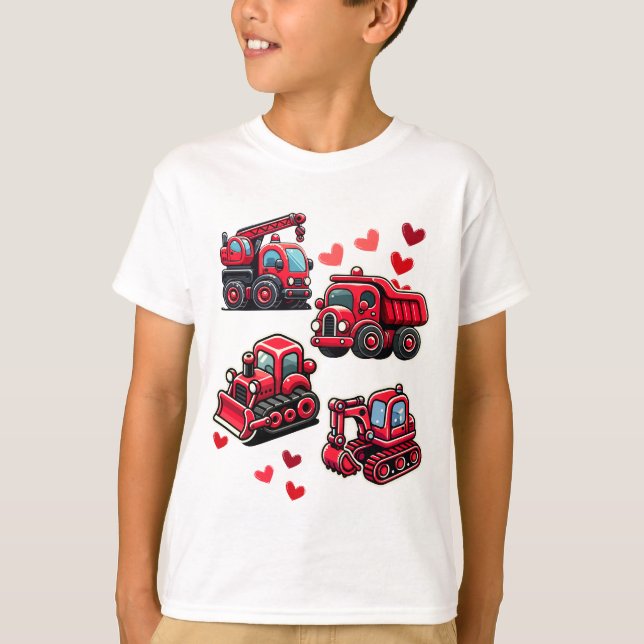 T-shirt Valentines Jour Construction Camions Funny Garçons (Devant)