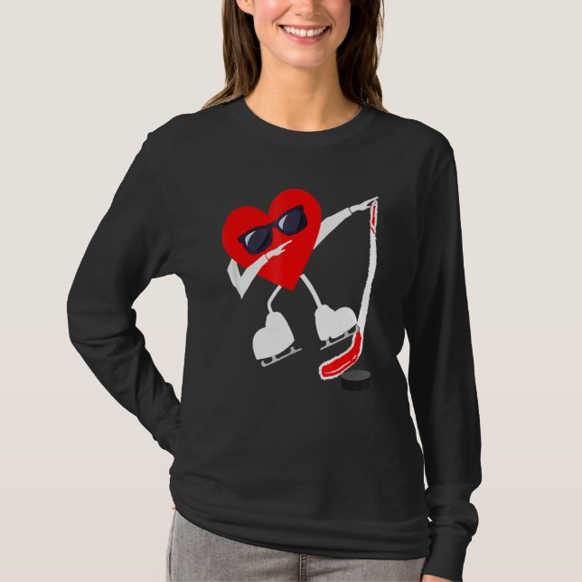 T-shirt Valentines Jour Dabbing Coeur Hockey Stick Puck Bo (Devant)