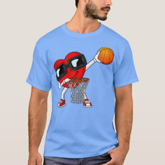 T-shirt Valentines Jour Dabbing Coeur Tenant Un Basket-Bal