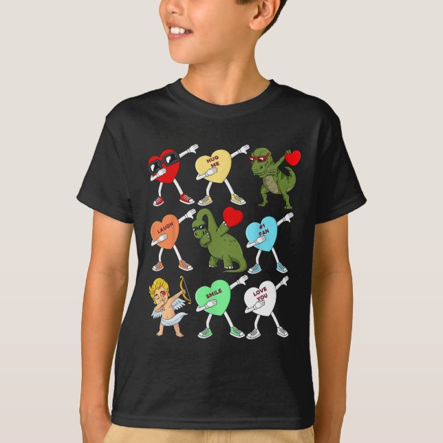 T-shirt Valentines Jour Dabbing Coeurs Cupid T Rex Dino Da (Devant)