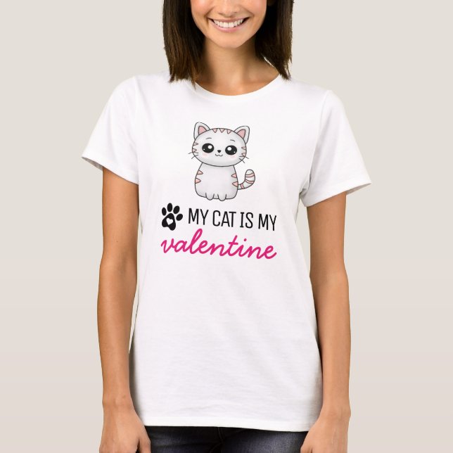 T-shirt Valentines Jour Drôle Chat Est Ma Saint Valentin (Devant)
