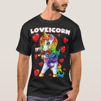 T-shirt Valentines Jour Flossant Unicorn Amour Coeur Cadea