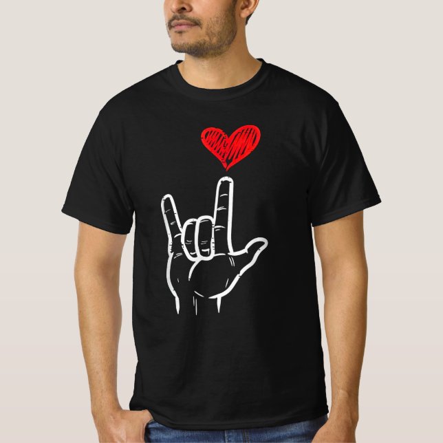T-shirt Valentines Jour I Love You Main Sign ASL Heart (Devant)