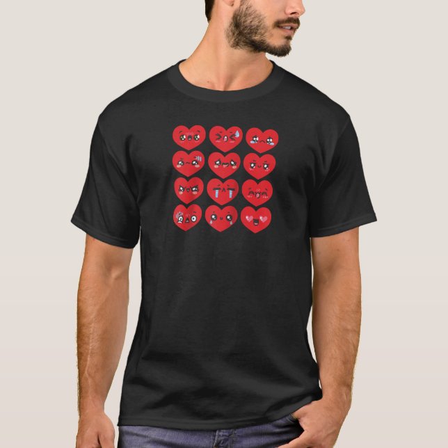 T-shirt Valentines Jour Silly Visages Coeurs Drôle Mignonn (Devant)