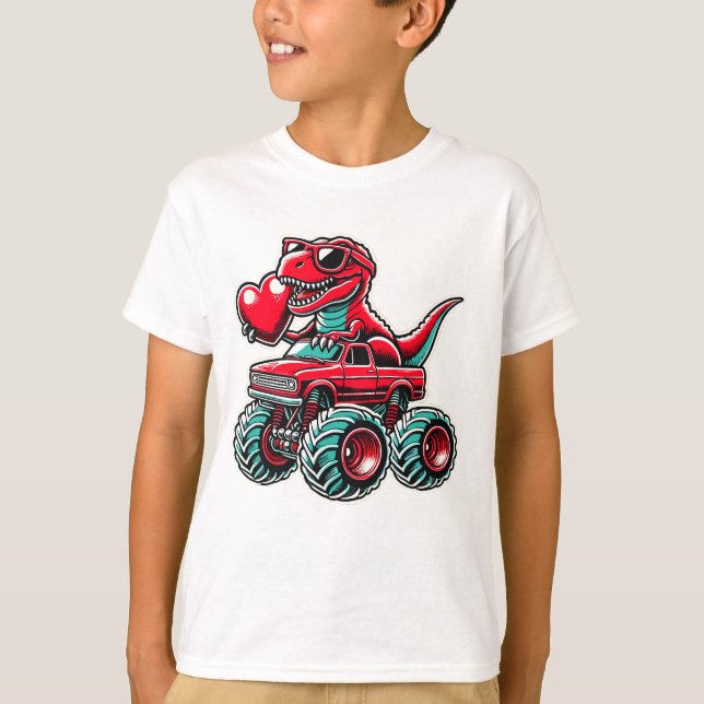 T-shirt Valentines Jour T Rex équitation Monster Truck Fun (Devant)