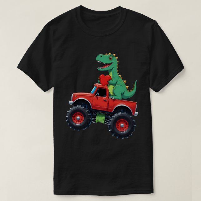 T-shirt Valentines Jour T Rex équitation Monster Truck Tod (Design devant)