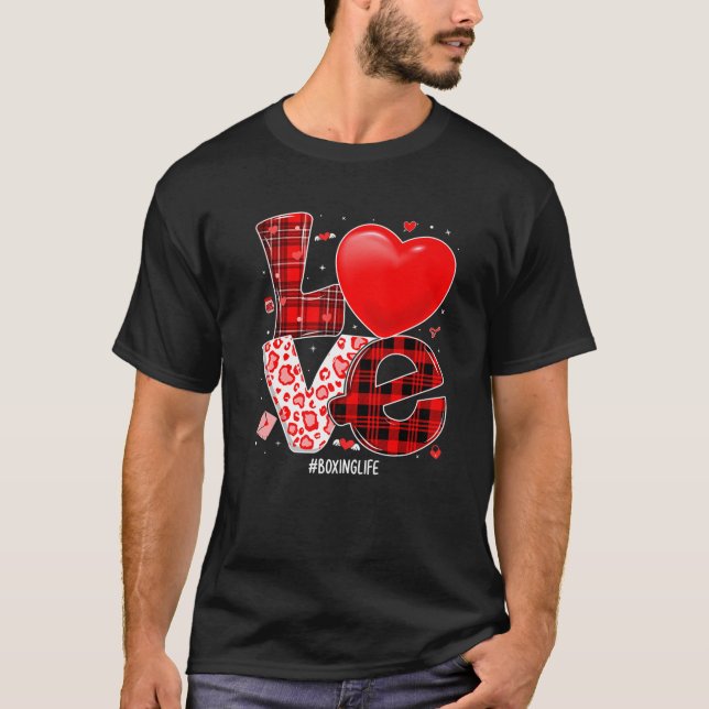 T-shirt Valentines Love Hearts Boxing Buffalo Plaid Leopar (Devant)