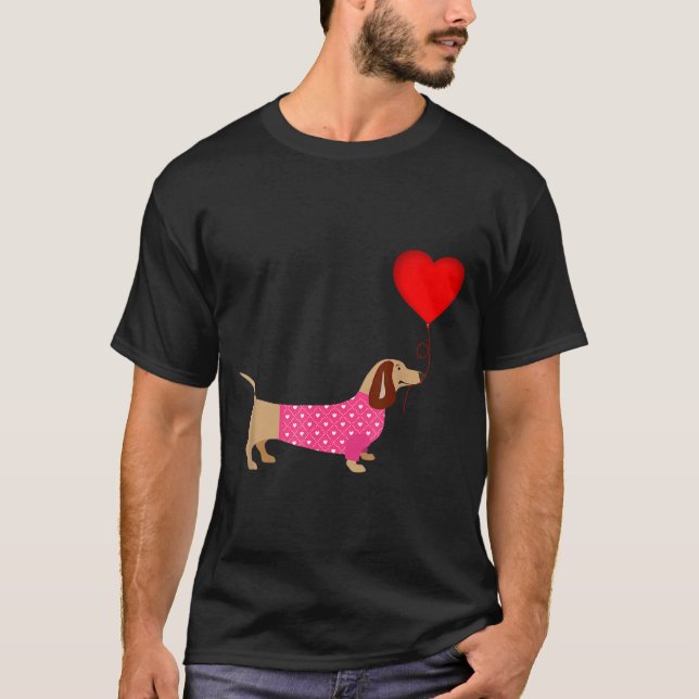 T-shirt Valentines Weiner Daschund Doxie In Dog Dress  (Devant)