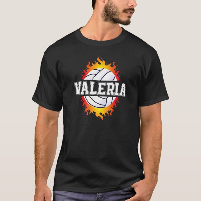 T-shirt Valeria Nom Volleyball Joueur Girls Ball et Net (Devant)