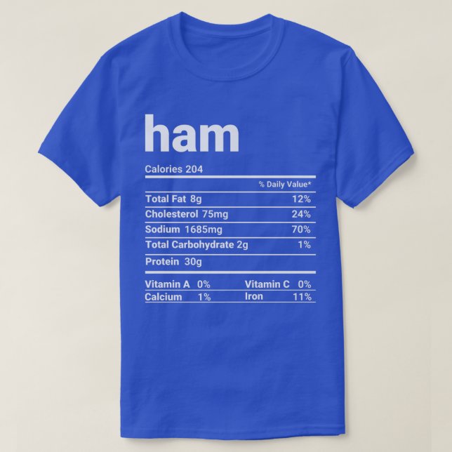 T-shirt Valeur nutritive du jambon Costume d'action de grâ (Design devant)