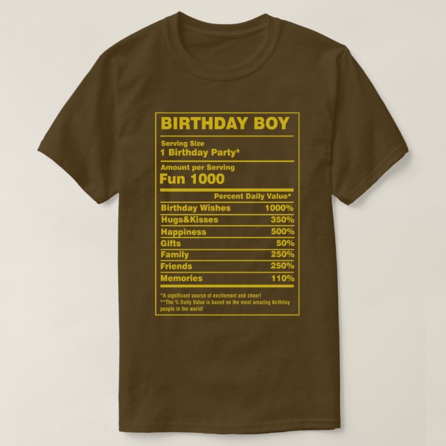 T-shirt Valeur nutritive Enfant d'anniversaire (Design devant)