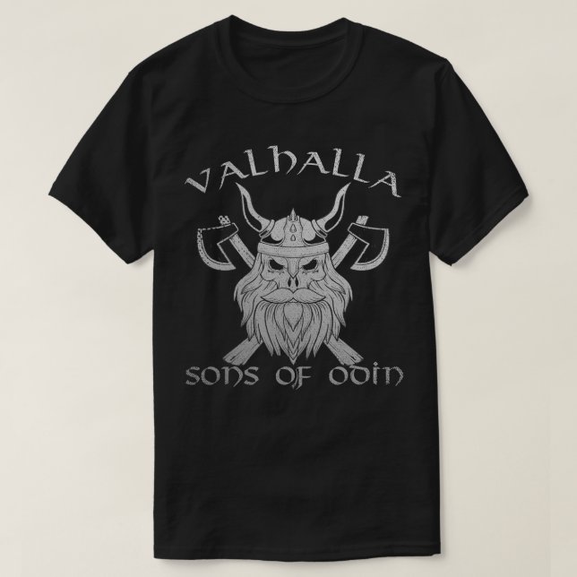 T-shirt Valhalla Fils D'Odin Viking Skull Aes Scandinavie (Design devant)