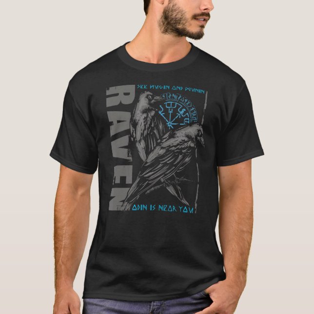 T-shirt Valhalla Raven Ravens Odin's Runes Norse Compass V (Devant)