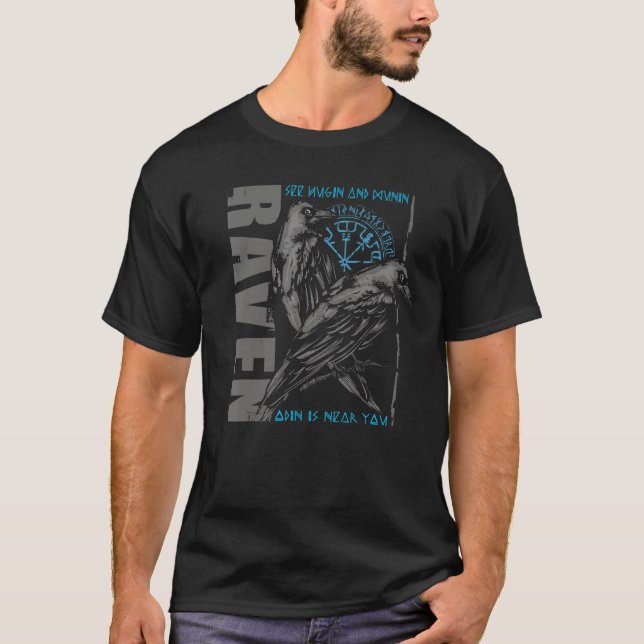 T-shirt Valhalla Raven Ravens Odin's Runes Norse Compass V (Devant)