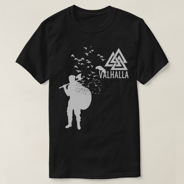 T-shirt Valhalla Viking Guerrier Rune Oiseaux Raven Crow a (Design devant)
